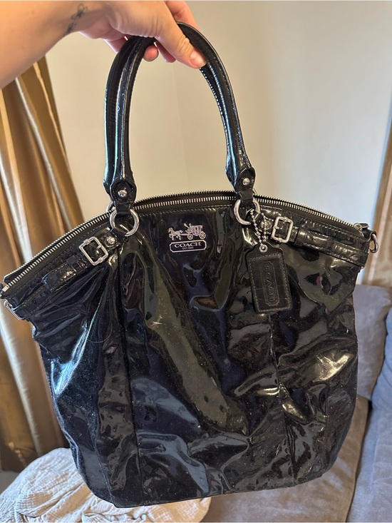 Coach Handbags - Coach Black Patent Leather Tote with Logo Plaque